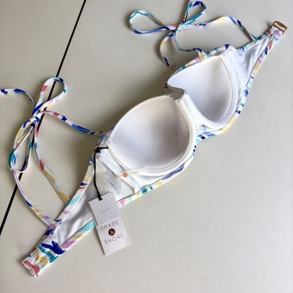 Shade & Shore Multicolor Shoulder Tie Underwire Bralette Bikini Top Size 34B NEW - Picture 11 of 12